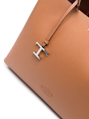 Brown Leather Structured Handbag