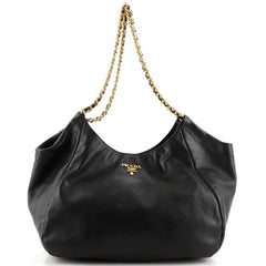 Soft Calf Chain Handle Shoulder Bag Nero (Black)