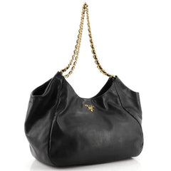 Soft Calf Chain Handle Shoulder Bag Nero (Black)