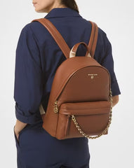Tan Leather Mini Backpack with Zip Compartments