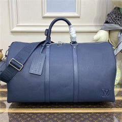 Keepall Bandoulire Premium Monogram Unisex Duffle Bag With Dust Bag & Accessories (Blue - 861)
