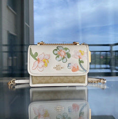 Klare Floral Embroidered Sling Bag with Chain Strap (White)