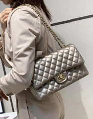 Jumbo Flap Shoulder Bag With OG Box & Dust Bag (Silver-795)