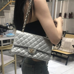 Jumbo Flap Shoulder Bag With OG Box & Dust Bag (Silver-795)