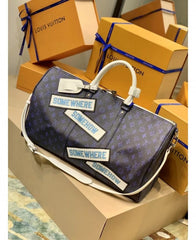 M58979 Keepall Bandoulire Somewhere Somehow Premium Monogram Unisex Duffle Bag With Dust Bag & Accessories (Blue - 682)