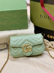 Mini GG Marmont Matelasse Shoulder Bag With OG Box & Dust Bag (Green-909)