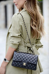 Jumbo Flap Shoulder Bag With OG Box & Dust Bag (Black-113)