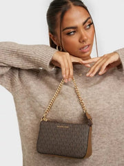 Chain Pouchette Bag With Dust Bag (Brown - 248)