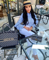 Large Tote Embroidery With OG Box & Dust Bag & Scarf (Blue-155)