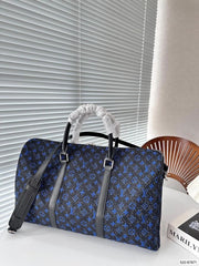 Keepall Bandoulire NBA Edition Premium Monogram Unisex Duffle Bag With Dust Bag & Accessories (Black Blue - 681)