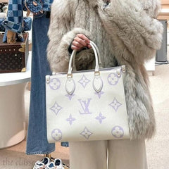 On The Go Monogram Premium Leather Tote Bag With Dust Bag (White Purple - 958)