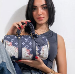 Keepall Bandouliere Monogram Travel Speedy With OG Magnetic Box & Dust Bag (Blue Multi - 960)