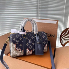 Keepall Bandouliere Monogram Travel Speedy With OG Magnetic Box & Dust Bag (Blue Multi - 960)