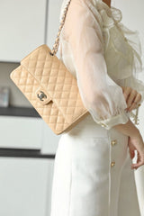 Jumbo Flap Shoulder Bag With OG Box & Dust Bag (Apricot-794)
