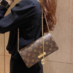 Lily Chain Monogram Premium Handbag With OG Box & Dust Bag (Brown - 1181)