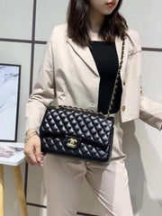 Jumbo Flap Shoulder Bag With OG Box & Dust Bag (Black-113)