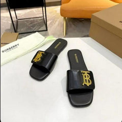 Monogram Premium Leather Slide With OG Box & Carry Bag (Black-1084)