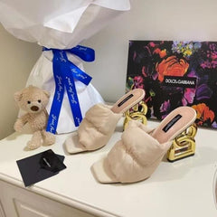 High Heel Gold Clothes Sandals With OG Box & Carry Bag (Beige - 1050)