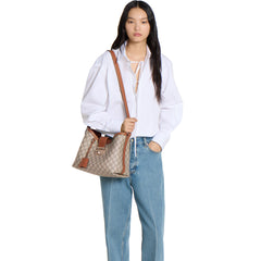 Medium shoulder bag Brown leather trim Light gold-toned hardware