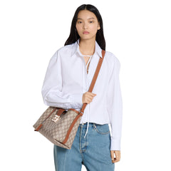 Medium shoulder bag Brown leather trim Light gold-toned hardware