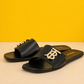 Monogram Premium Leather Slide With OG Box & Carry Bag (Black-1084)