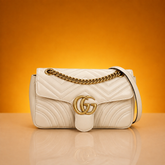 White Shoulder Bag with Golden Chain
