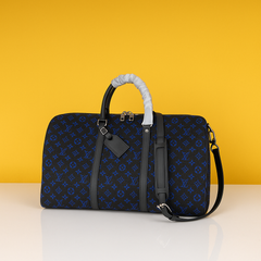 Keepall Bandoulire NBA Edition Premium Monogram Unisex Duffle Bag With Dust Bag & Accessories (Black Blue - 681)