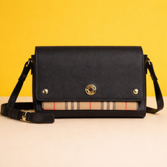 Leather & Vintage Check Note Crossbody Bag – Black
