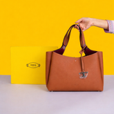 Brown Leather Structured Handbag