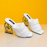 High Heel Gold Clothes Sandals With OG Box & Carry Bag (White - 1048)