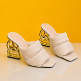 High Heel Gold Clothes Sandals With OG Box & Carry Bag (Beige - 1050)