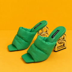 High heel Gold Clothes Sandals With OG Box & Carry Bag (Green-1049)