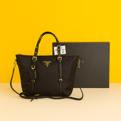 Top Zip Premium Tote Bag With OG Box & Dust Bag (Black-266)