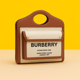 Two Tone Canvas and Leather Pocket Premium Quality Bag With OG Box & Dust Bag (Brown-228)