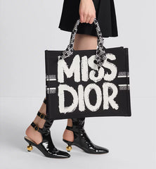 Miss Medium Book Tote Black and White