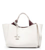 White Leather Satchel Bag with Top Handle & Hook Closure