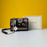 Klare Floral Embroidered Sling Bag with Chain Strap (Black)
