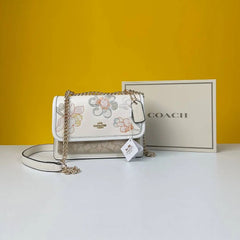 Klare Floral Embroidered Sling Bag with Chain Strap (White)