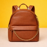 Tan Leather Mini Backpack with Zip Compartments