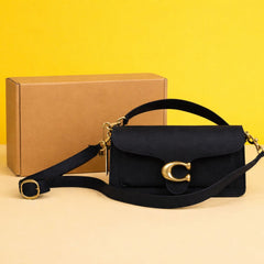 Polished Pebble Leather Tabby Style Shoulder Bag – Classic Black