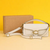 Polished Pebble Leather Tabby Style Shoulder Bag – Elegant White