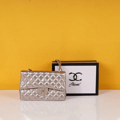 Jumbo Flap Shoulder Bag With OG Box & Dust Bag (Silver-795)