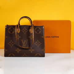 Monogram Tote – Premium Leather Finish with Dust Bag (Brown)