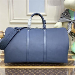 Keepall Bandoulire Premium Monogram Unisex Duffle Bag With Dust Bag & Accessories (Blue - 861)