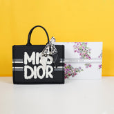 Miss Medium Book Tote Black and White