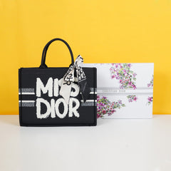 Miss Medium Book Tote Black and White