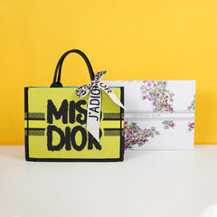 Medium Book Tote Two-Tone Green and Blue