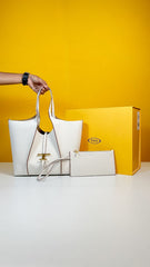 Timeless Premium Quality Leather Bag With Extra Pouch & OG Magnetic Box With Dust Bag (White - 445)