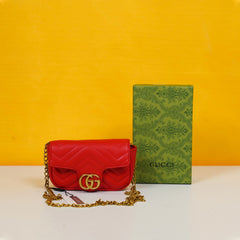 Mini GG Marmont Matelasse Shoulder Bag With OG Box & Dust Bag (Red-910)