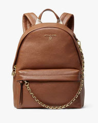 Tan Leather Mini Backpack with Zip Compartments
